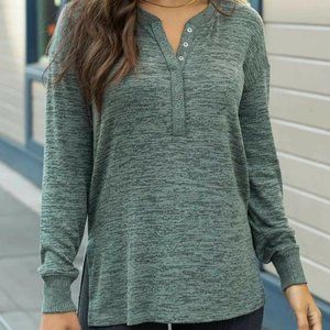 Grace and Lace - Snow Day Henley in Forest Green